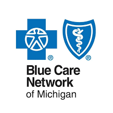 Blue Care Network of Michigan logo with blue cross and shield icons