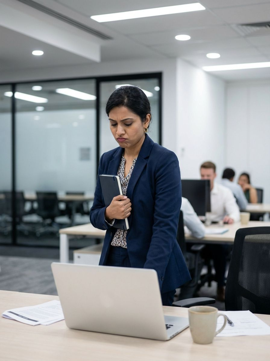 A woman feeling unsatisfied in front of her laptop.