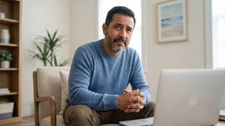 Man sitting infront of a laptop.