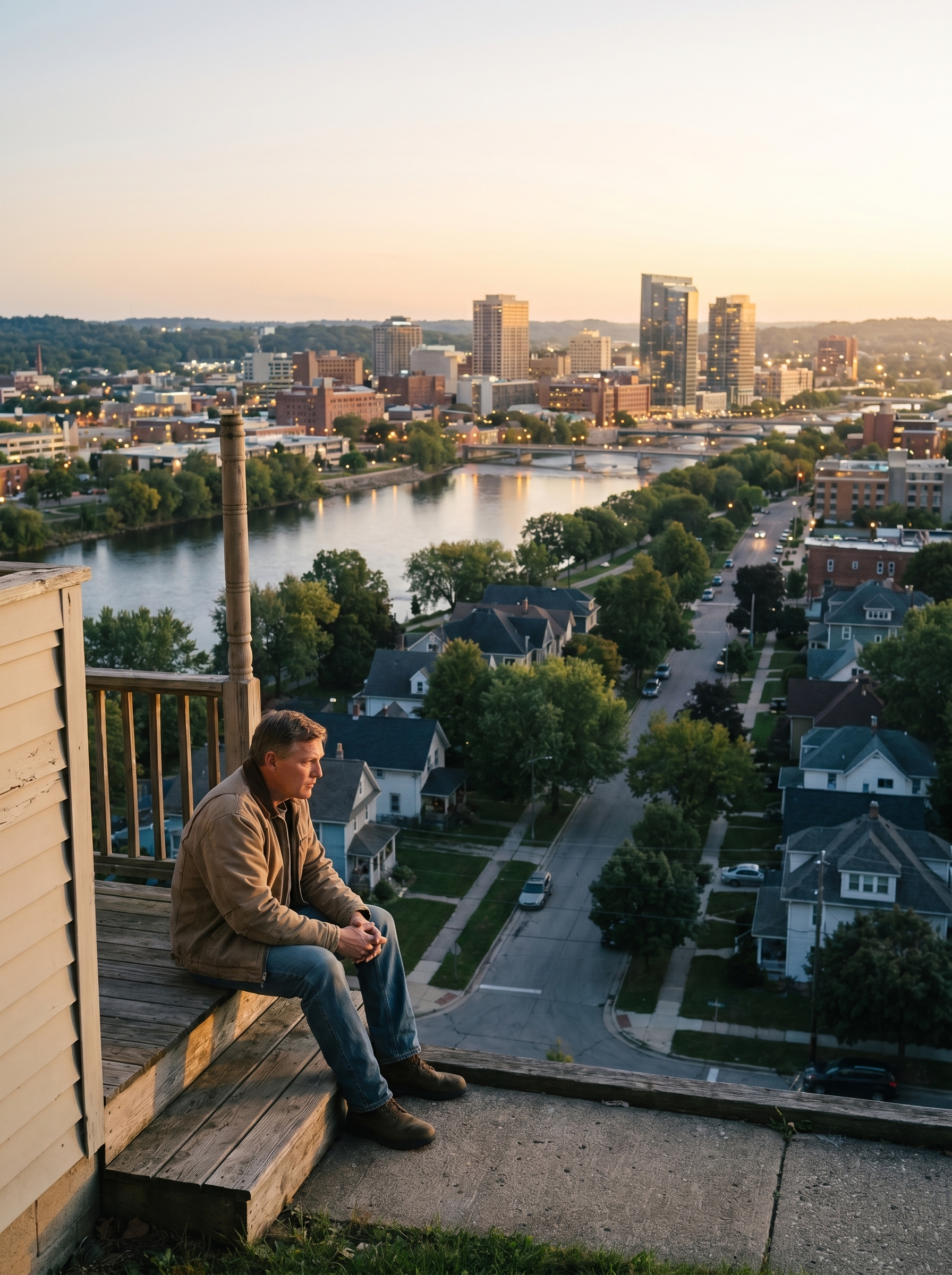 A man sitting on a terrace and is on deep thought.