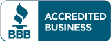 Blue rectangular badge with a BBB flame logo on the left and the words 
