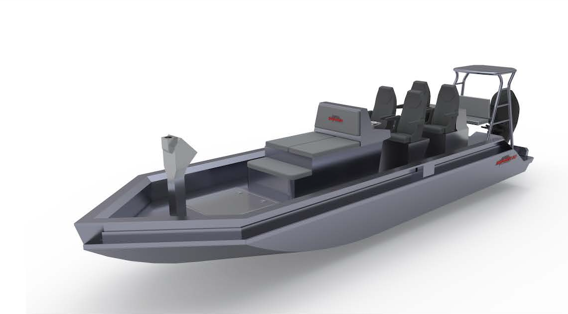 A 3d model of a gray boat on a white background.