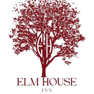 Logo for Elm House Inn featuring a stylized tree in burgundy next to the name in black text.