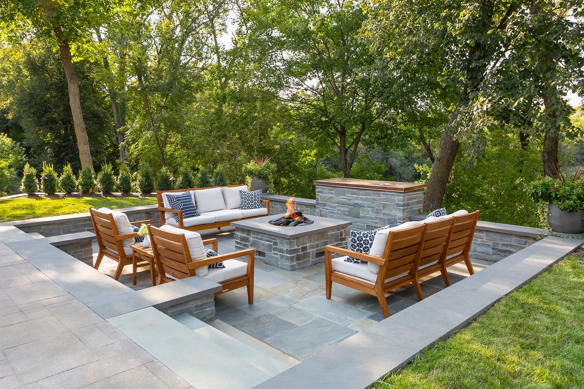 fire pit in the middle of the patio