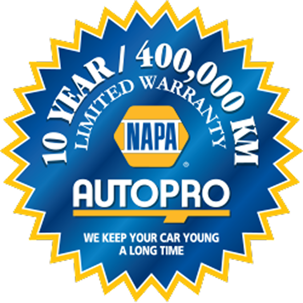 NAPA AutoPro warranty logo: blue and yellow starburst with text 