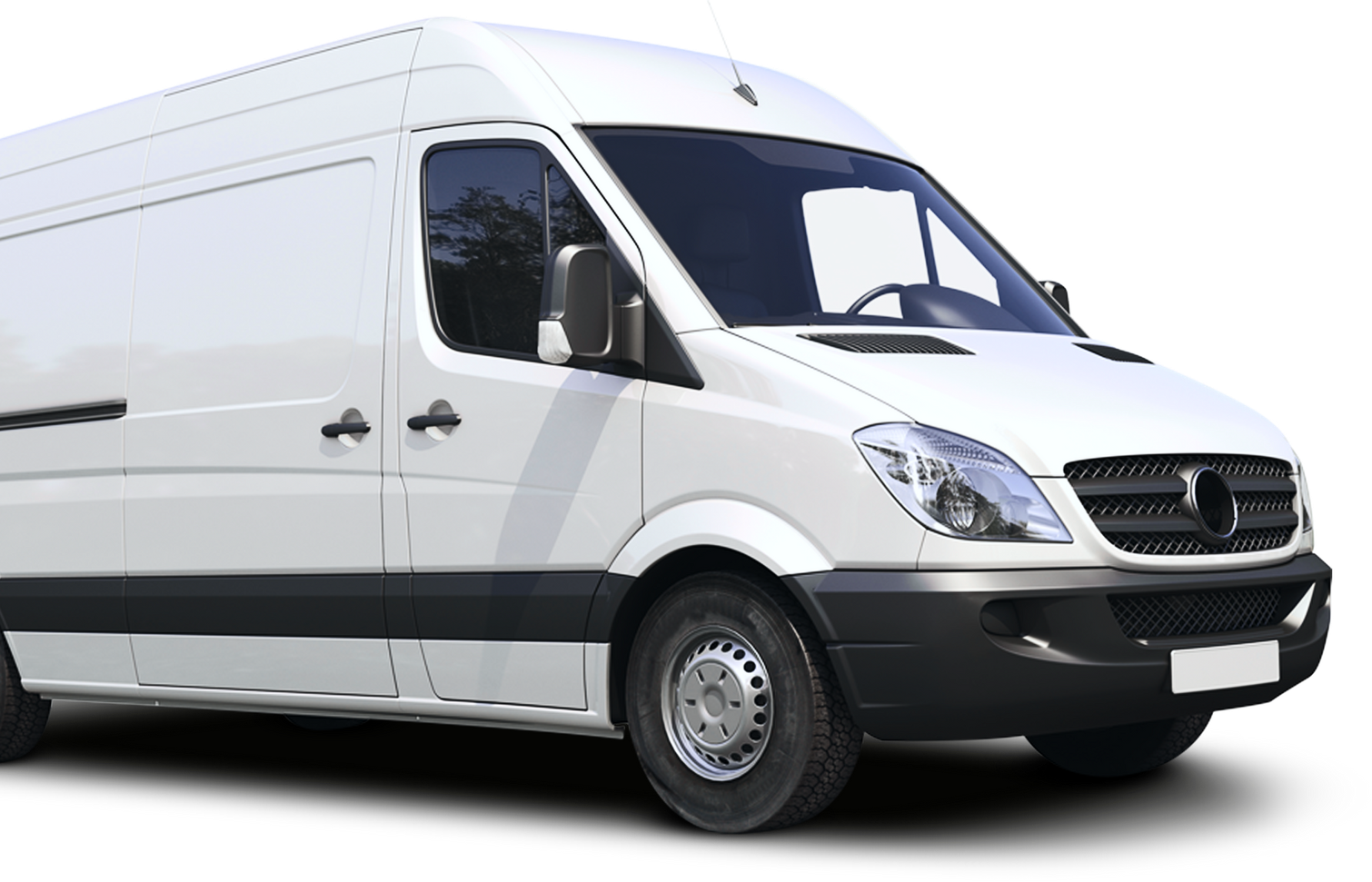 White cargo van, parked, angled view, on a white background.