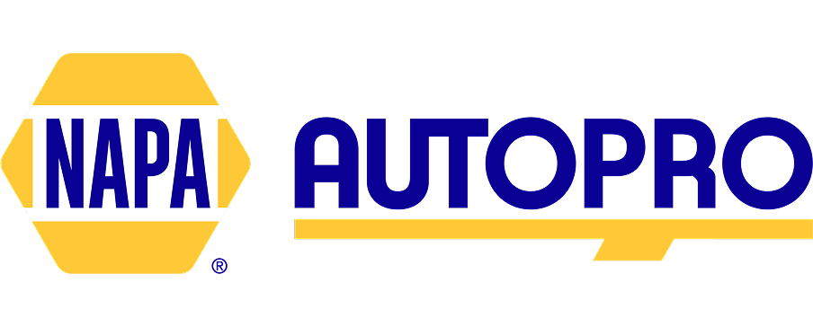 NAPA AutoPro logo: blue text and hexagon, yellow accents.