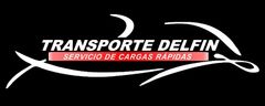 Logotipo de TRANSPORTE DELFIN en blanco y rojo con un delfín estilizado sobre fondo negro.