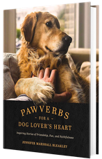 Brown dog on a book cover titled “Pawverbs for Dog Lover’s Heart”