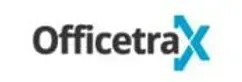 Le logo d'officetrax est noir et bleu avec une flèche bleue.