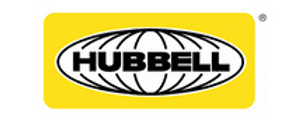 A yellow and black logo for hubbell on a white background.