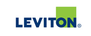 A blue and green logo for leviton on a white background