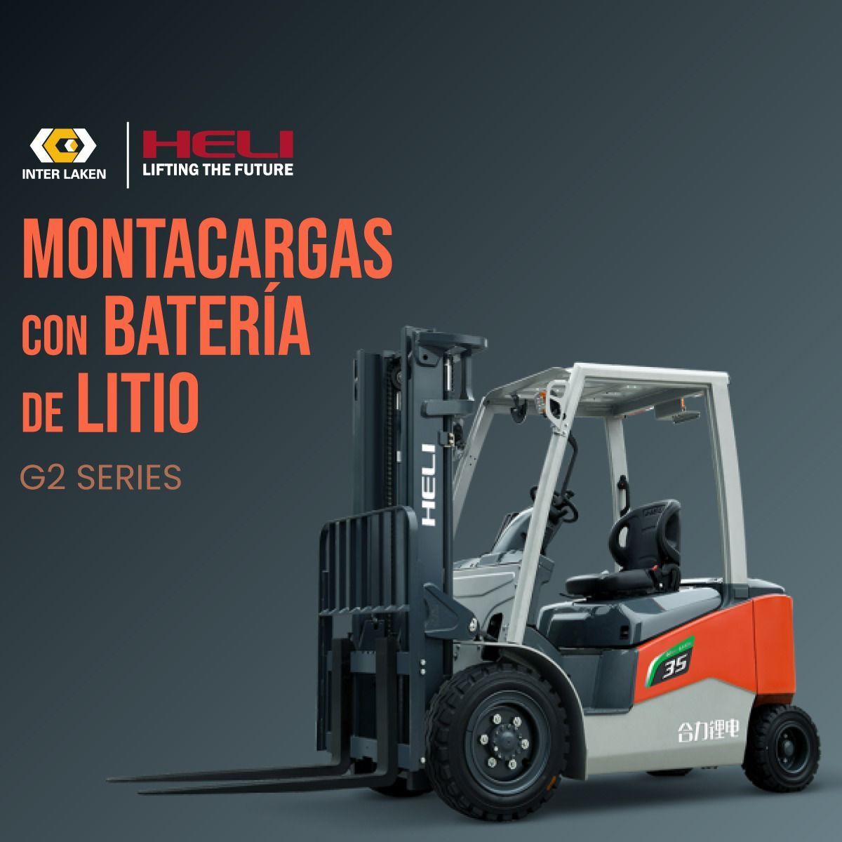 Un montacargas con las palabras montacargas elevador con batería de litio