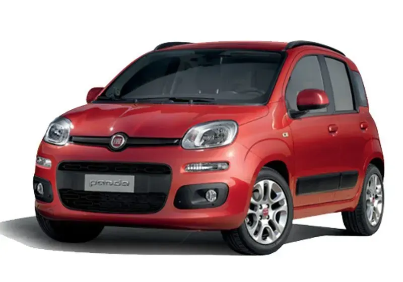 A red Fiat Panda is depicted on a white background.