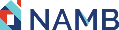 A blue and red logo for a company called namb