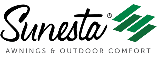 Sunesta logo in black and green with tagline “Awnings & Outdoor Comfort”