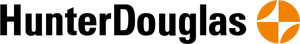 Hunter Douglas logo in black with an orange circular emblem
