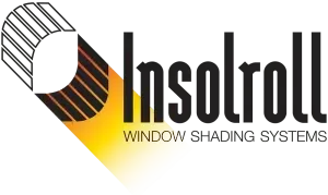 Insolroll logo with stylized striped circle and yellow-to-black diagonal swoosh, text “WINDOW SHADING SYSTEMS”