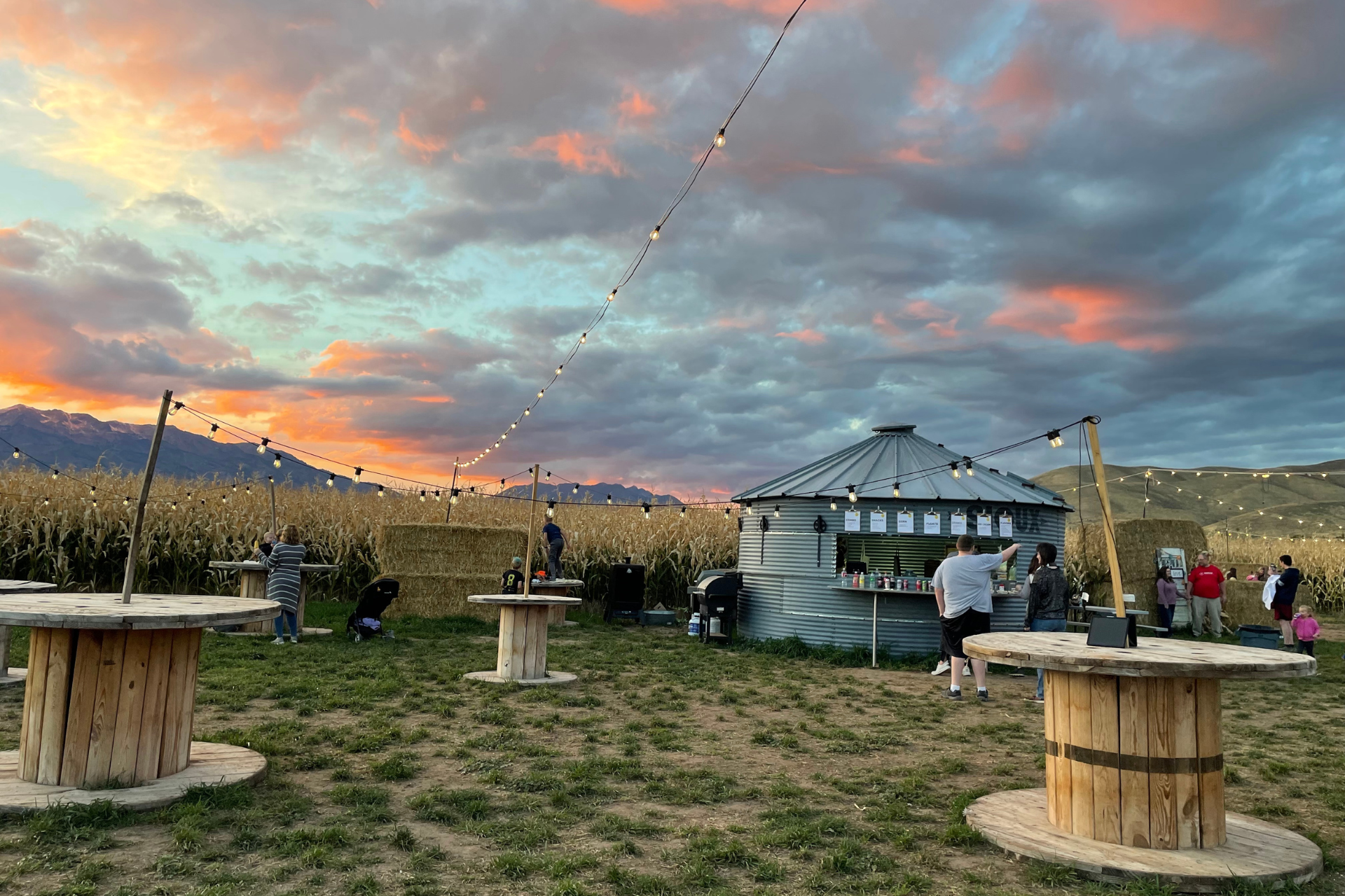 Sunset views from corn maze near me at Morgan Utah. Fall evening fun
