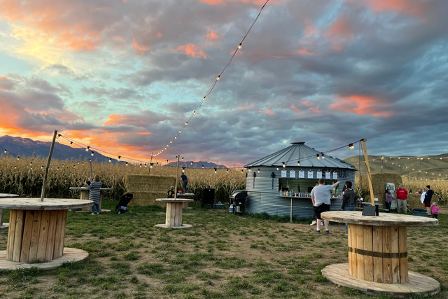 Sunset views from corn maze near me at Morgan Utah. Fall evening fun