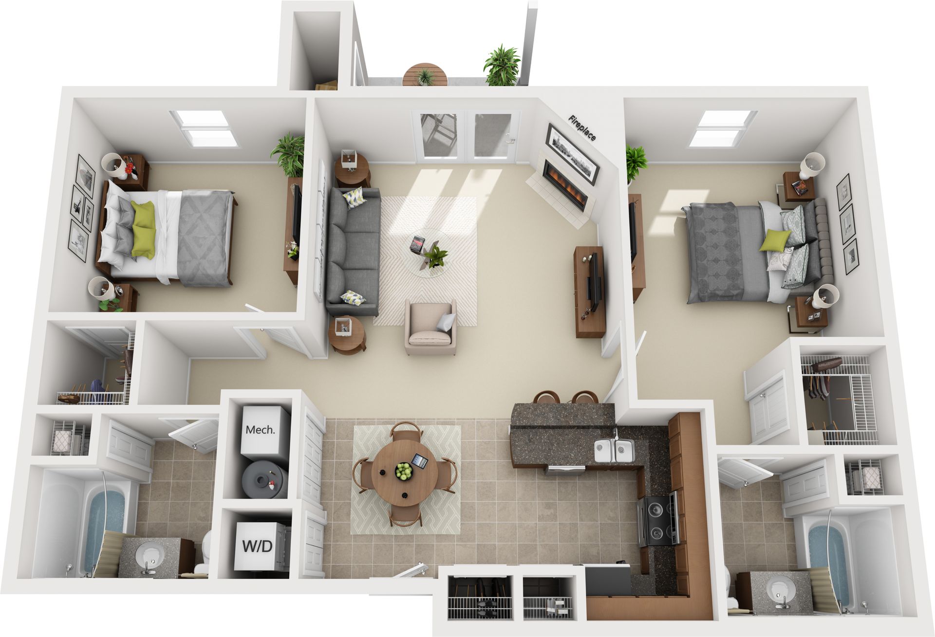 2 Bedroom 2.5 Bathroom Townhome Floor Plan