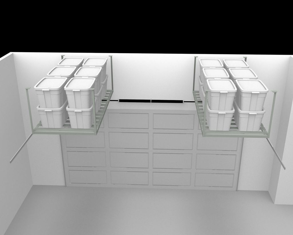 A 3d model of a garage with boxes stacked on top of each other.