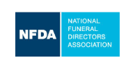 NFDA National Funeral Directors Association logo in navy blue and teal rectangles