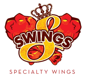 A logo for swings specialty wings with a crown on it