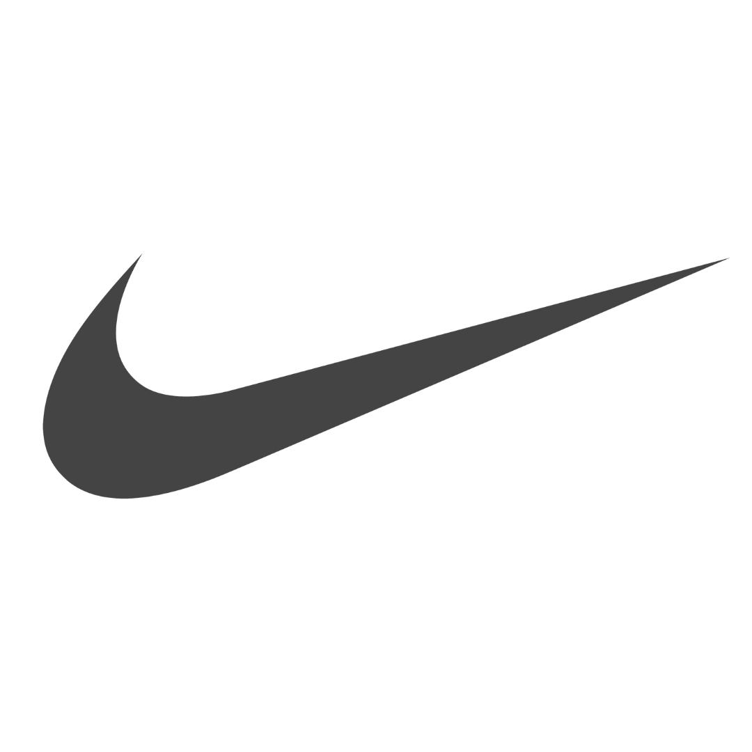 A black nike swoosh logo on a white background.
