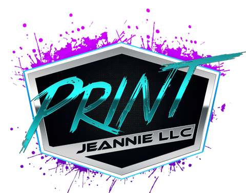 A logo for a company called print jeannie llc