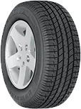 Car tire with black rubber and silver rim.