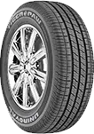 A black tire with the brand