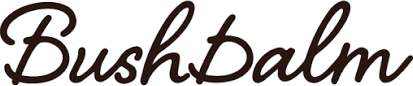 Bushbalm logo in brown cursive script