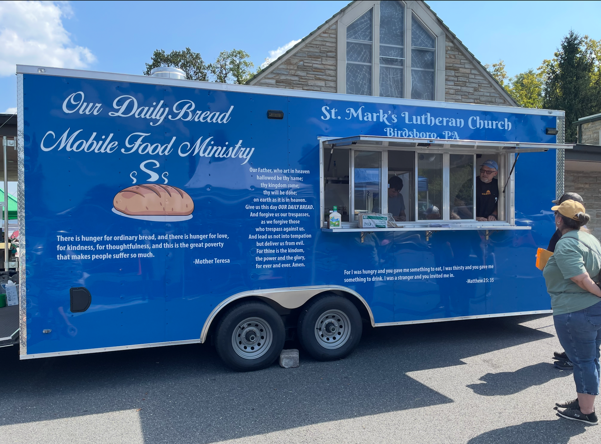 Blue food ministry trailer, 