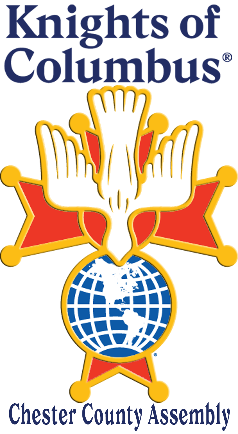 Knights of Columbus logo: White dove over globe, red cross, gold accents, and text 