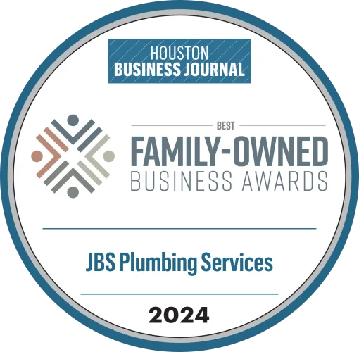Award badge for JBS Plumbing Services, a family-owned business in Houston;