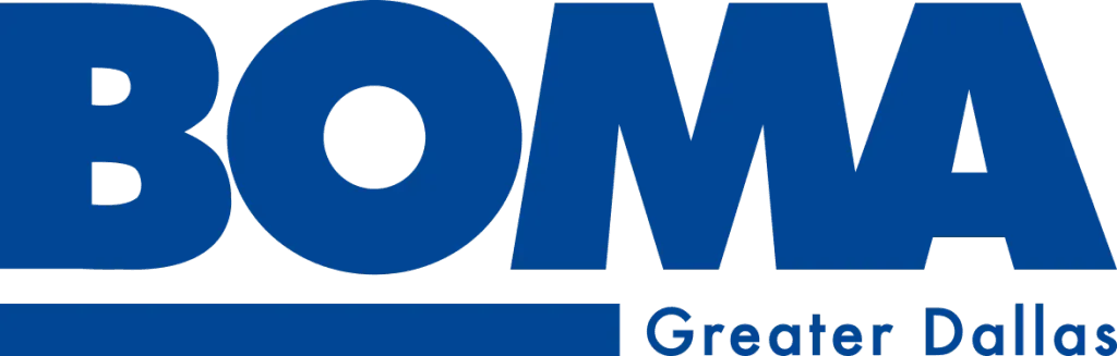 BOMA Greater Dallas logo in blue with a horizontal blue line under the main text.