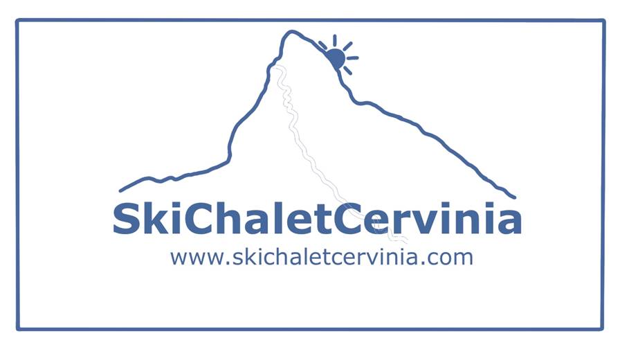 Skichaletcervinia logo. Seeing The matterhorn outline with the website skichaletcervinia.com in front of it