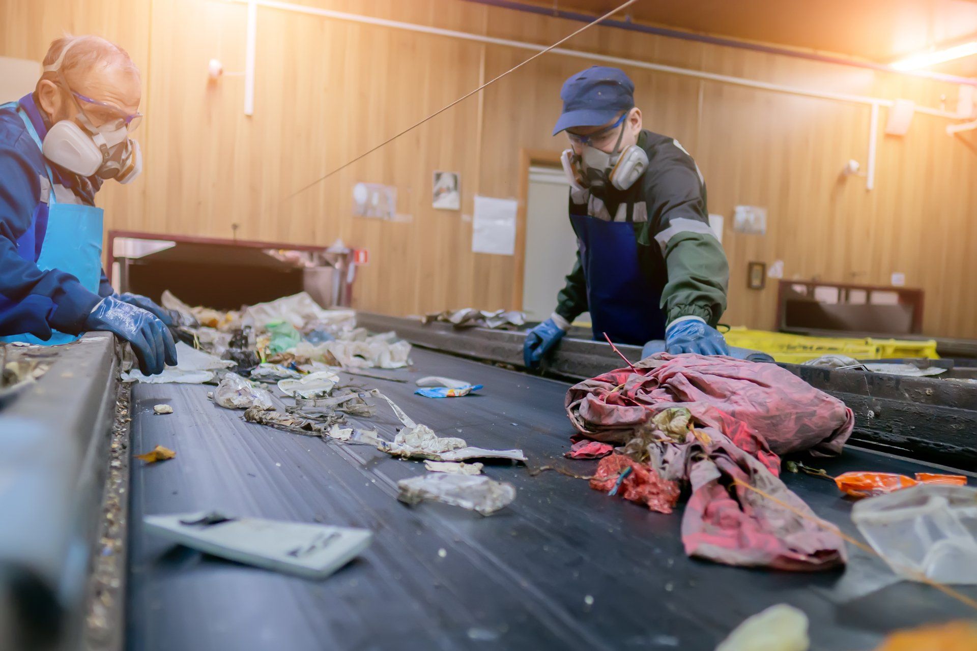 Transportador para clasificar residuos de basura por personas procesamiento de basura
