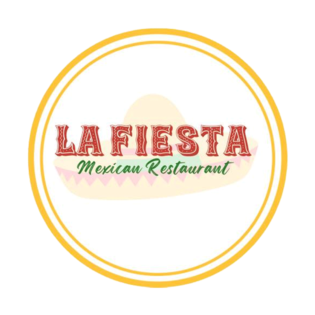 La Fiesta Mexican Restaurant logo with red text and yellow circular border