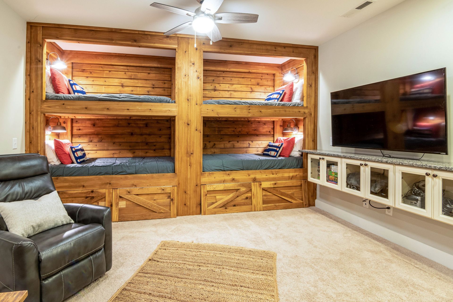 custom made bunk beds built-into the wall