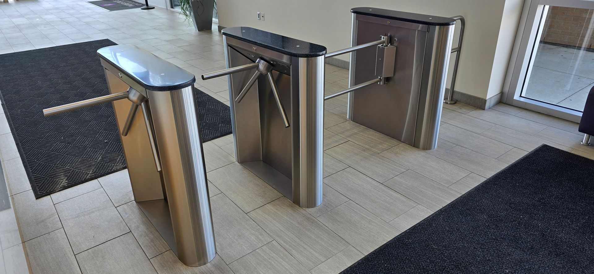 Turnstiles at an entrance.