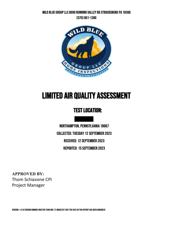 The cover of a limited air quality assessment document with a wolf on it.