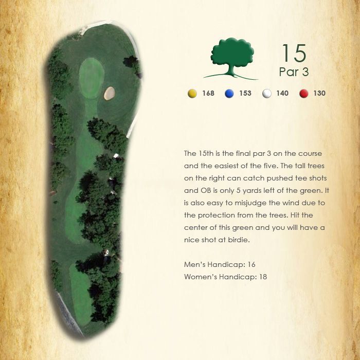A picture of a golf course with the number 15 on it