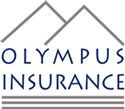 Olympus Insurance logo with two gray mountain peaks above blue text and gray horizontal lines.