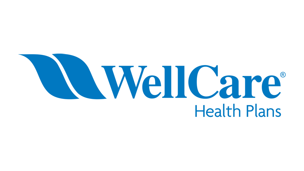 WellCare Health Plans logo: blue stylized leaves with "WellCare Health Plans" text.