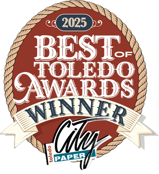 2025 Best of Toledo Awards Winner badge with red, cream, and blue lettering for City Paper