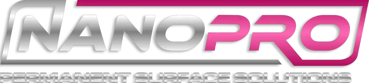 NanoPro logo in metallic silver and magenta with a glossy, futuristic style