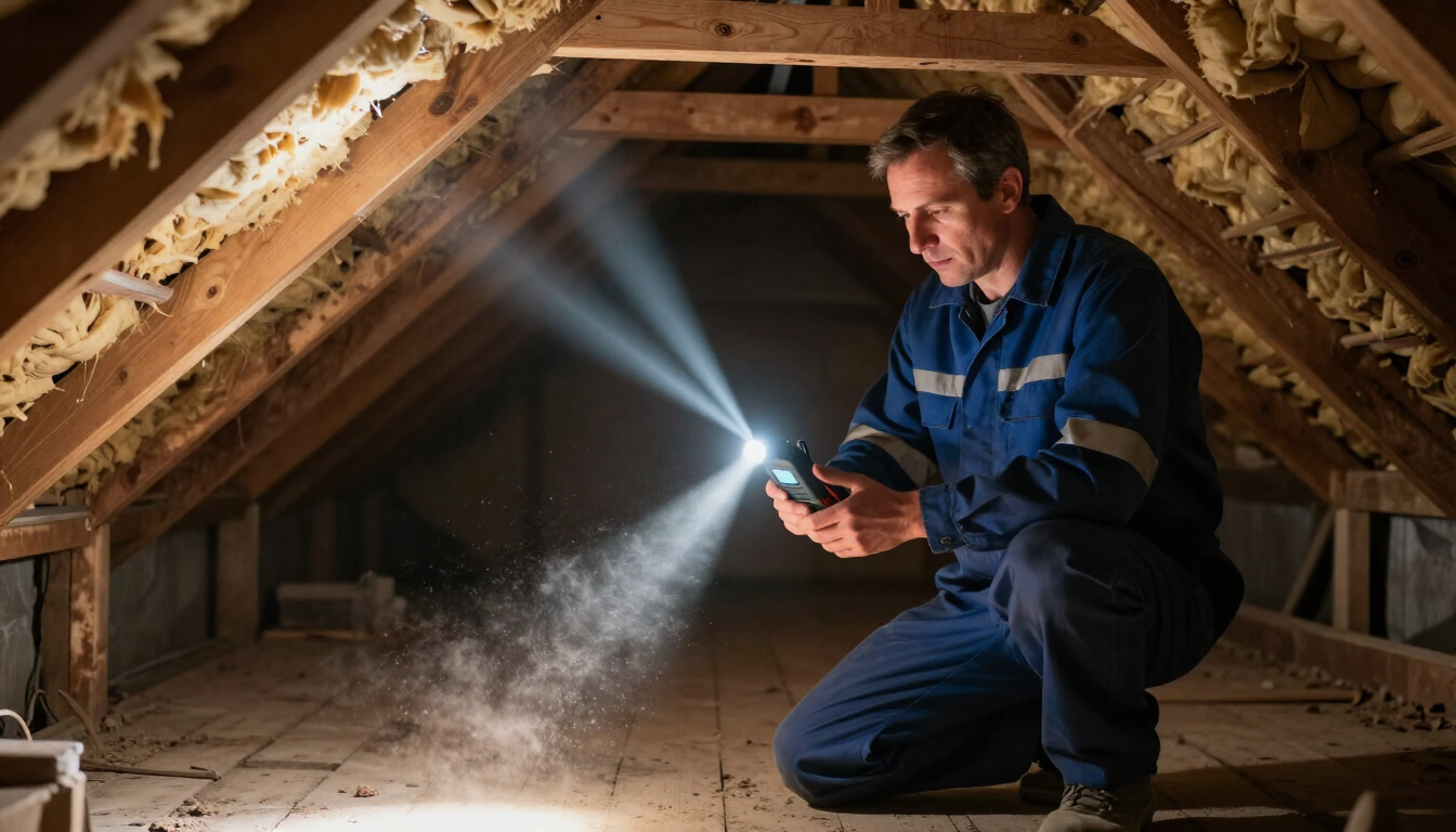 Professional mold inspector working in a Maryland home