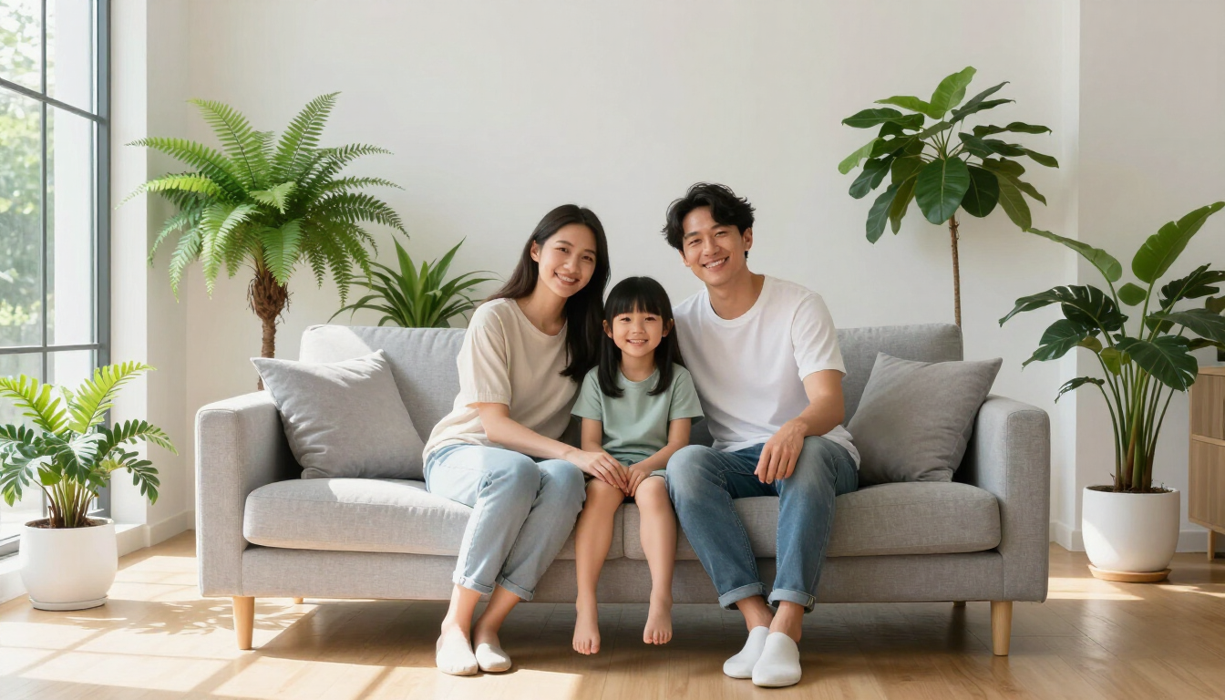 Healthy family in a clean home